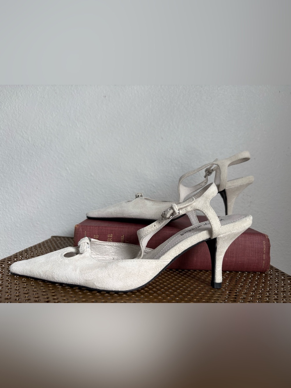 Jeffrey Campbell Ivory Suede Pointed Slingback Heels